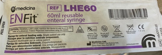 Picture of Enteral Enfit Reusable Syringe 60ml Purple